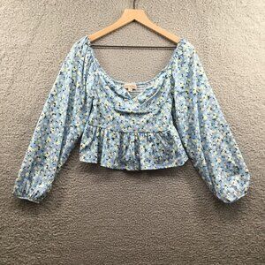 Bloomfield‎ Floral Long Sleeve Crop Top Blue M
